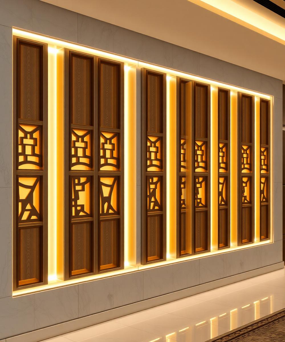 ديكور جدار جبسي فاخر مع إضاءة LED